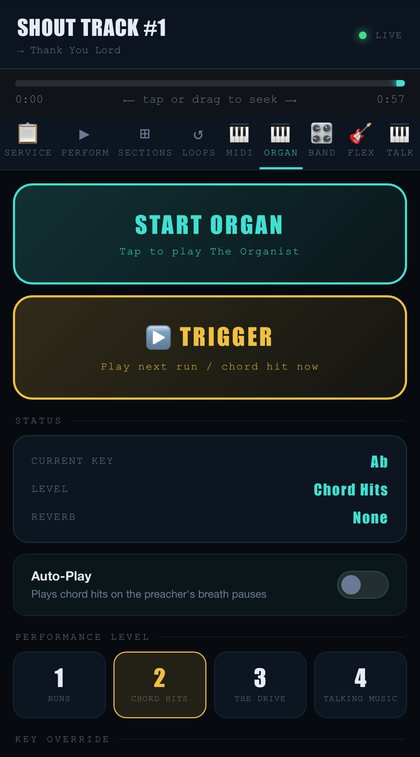 The Organist controls on the VWB phone remote