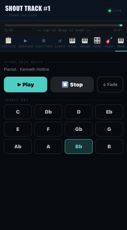Piano talk music on the VWB phone remote with Play, Stop, Fade, and 12 key buttons